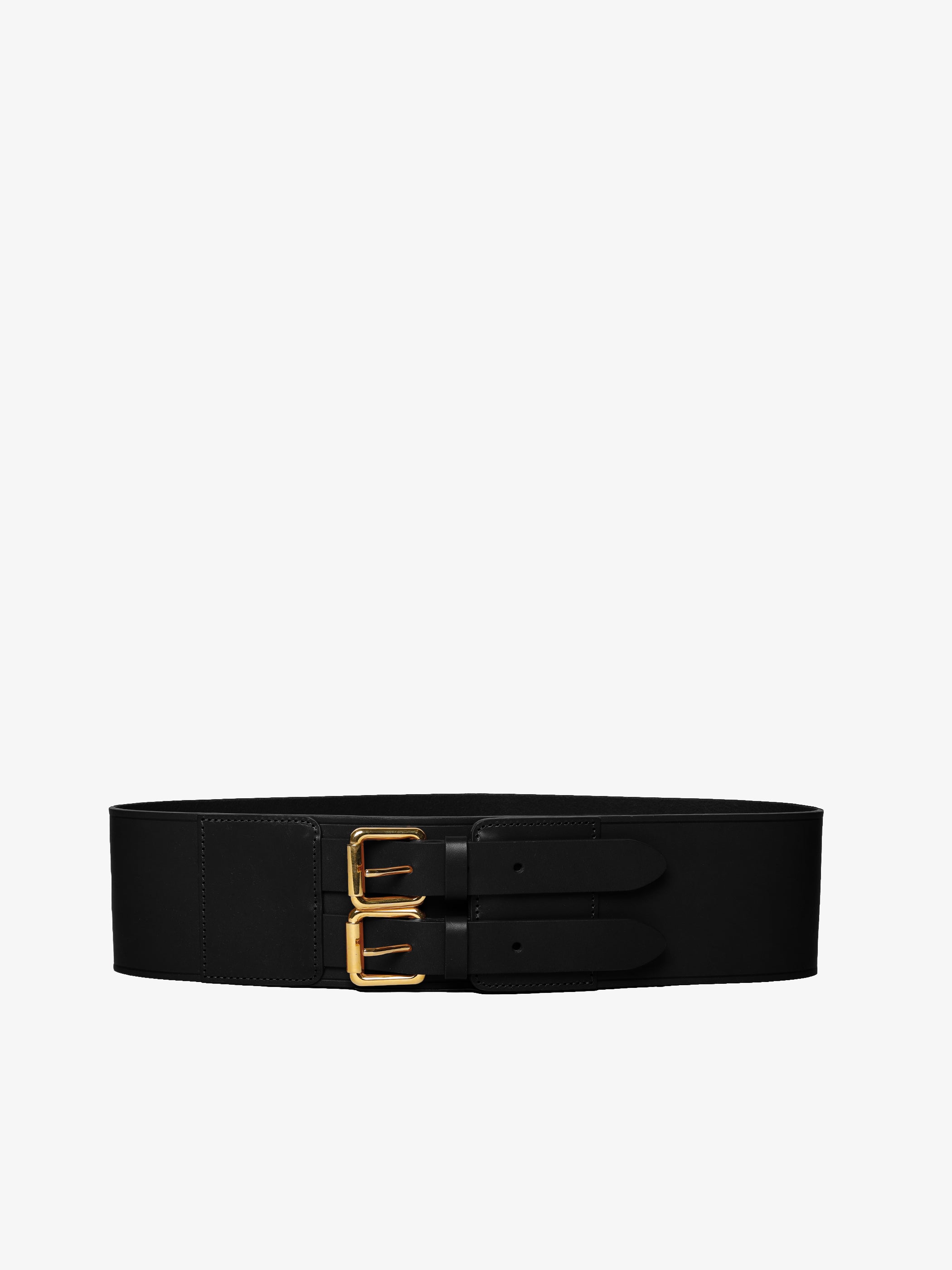 Umber Wide Black Leather Belt with Gold-toned Buckle – Andiata