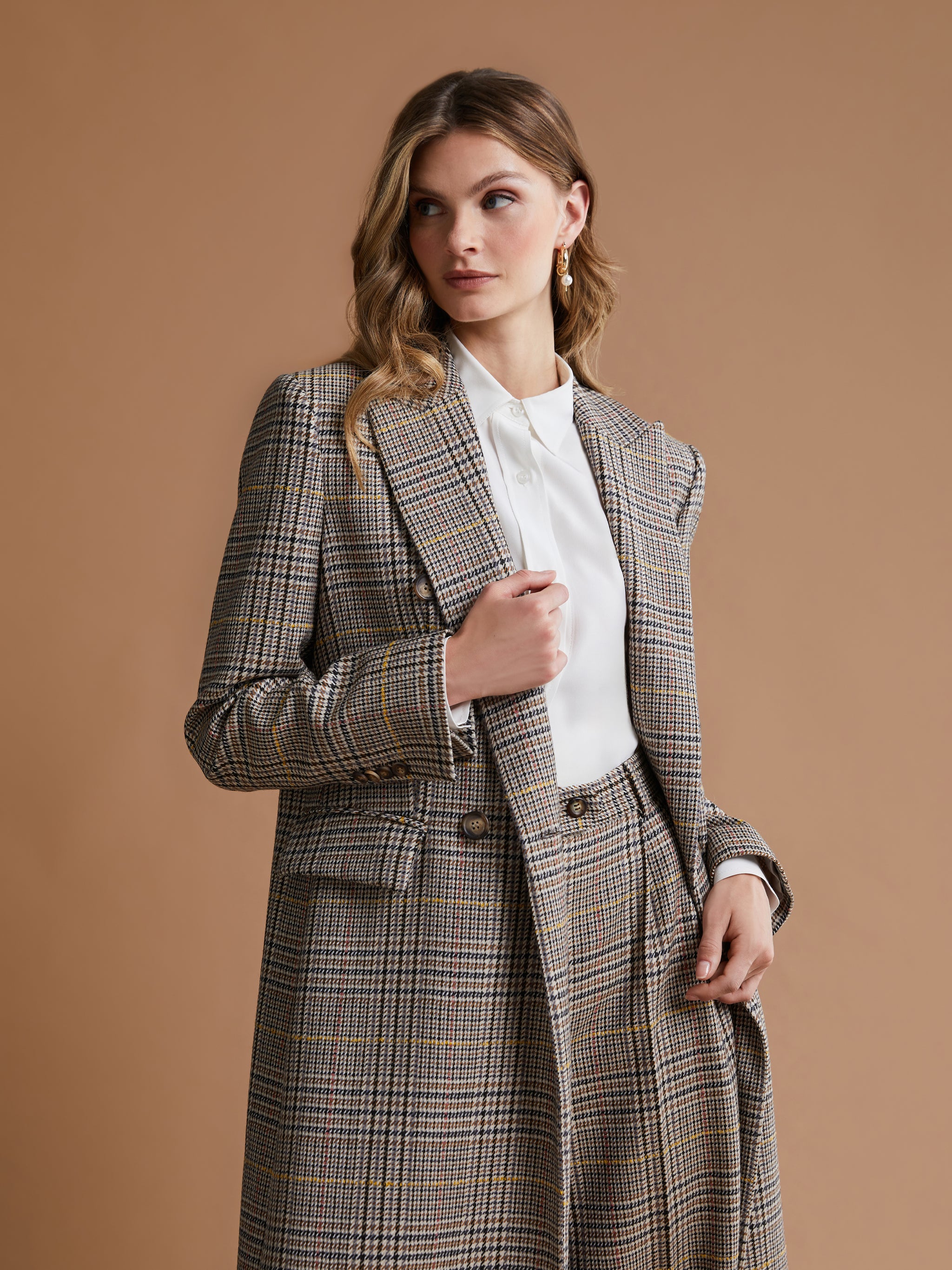 Angie Glencheck Wool Coat - Andiata – Andiata