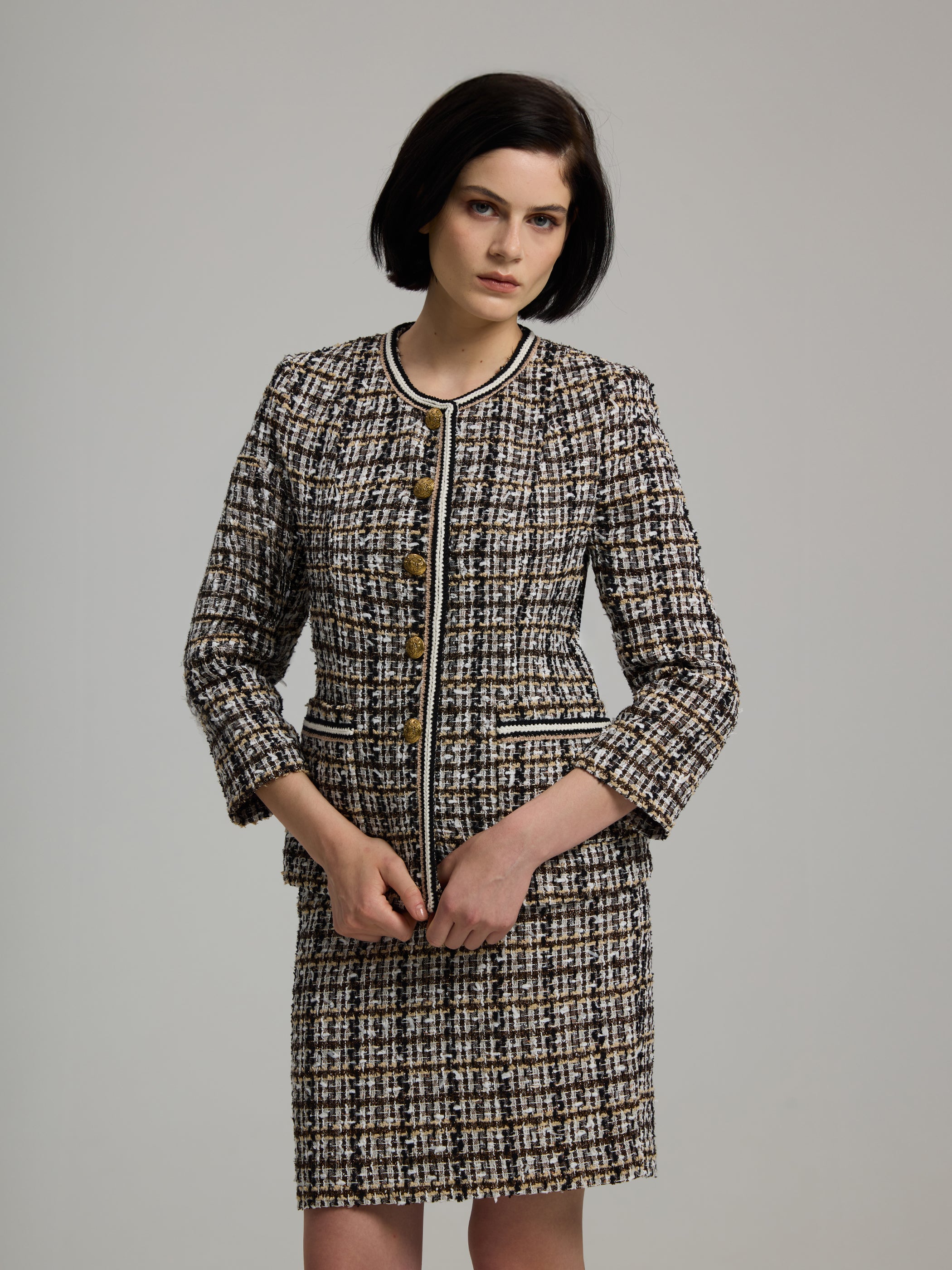 Gisele Bouclé Blazer Mocha Brown Tweed – Andiata