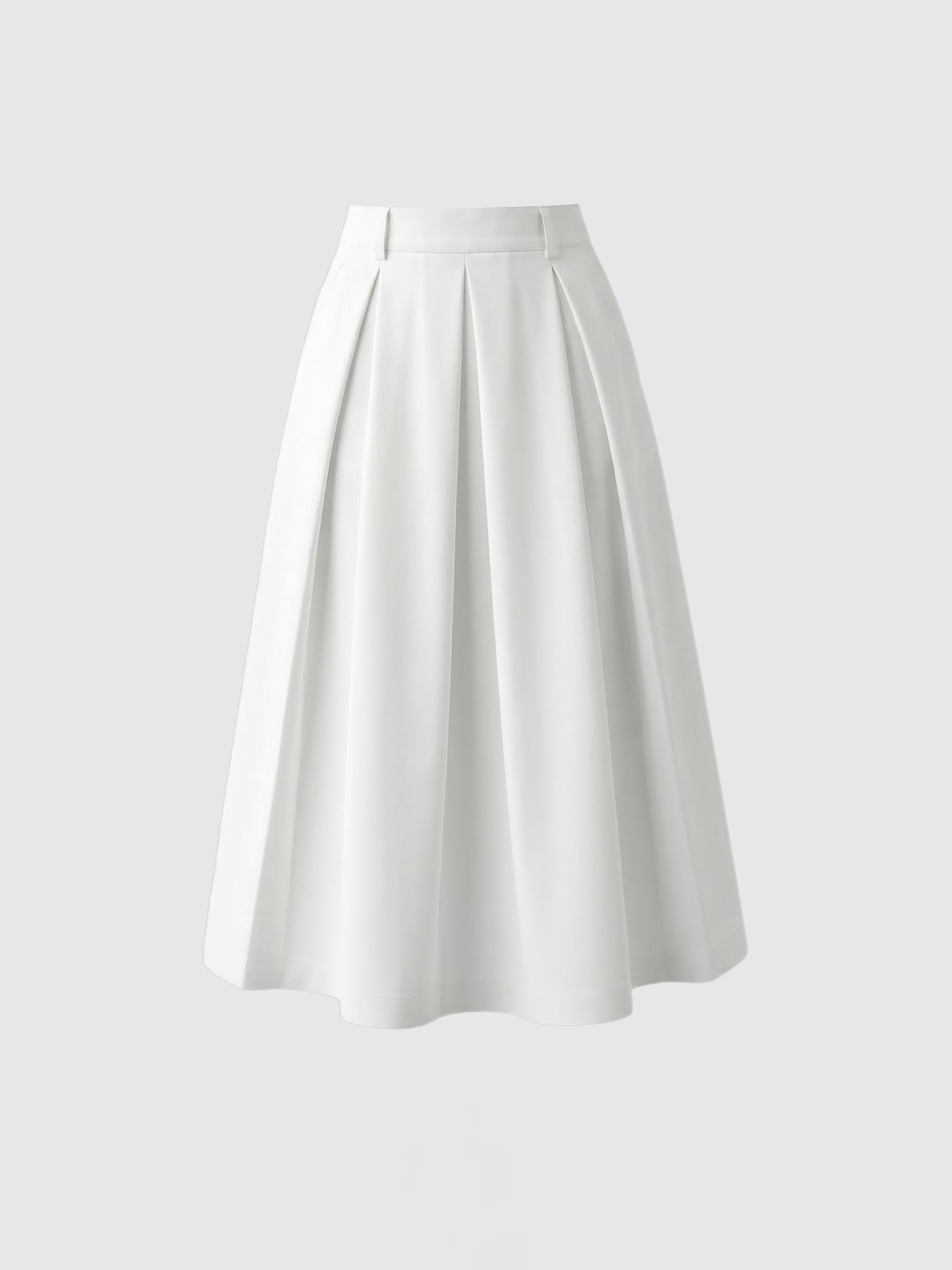 Jona White A-line Pleated Midi Skirt with Pockets – Andiata