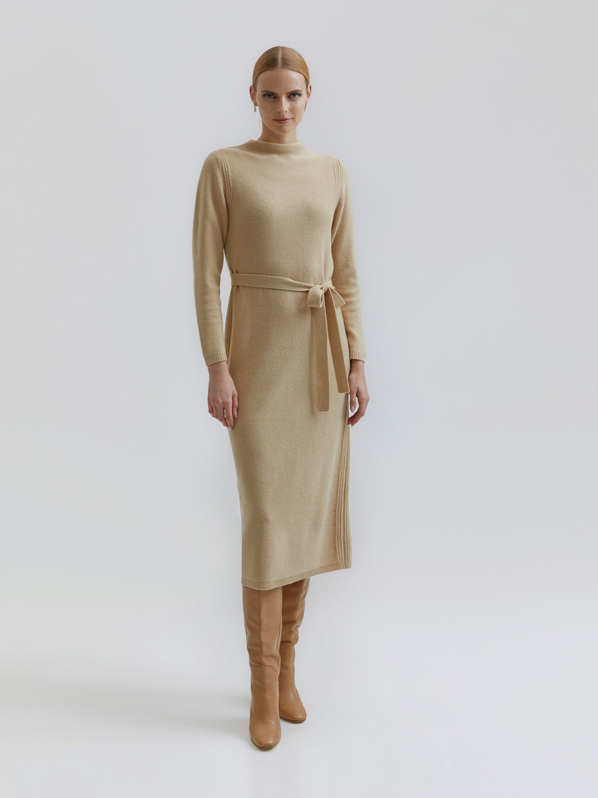 Sera Croissant Beige Merino Cashmere Knit Dress Andiata Andiata