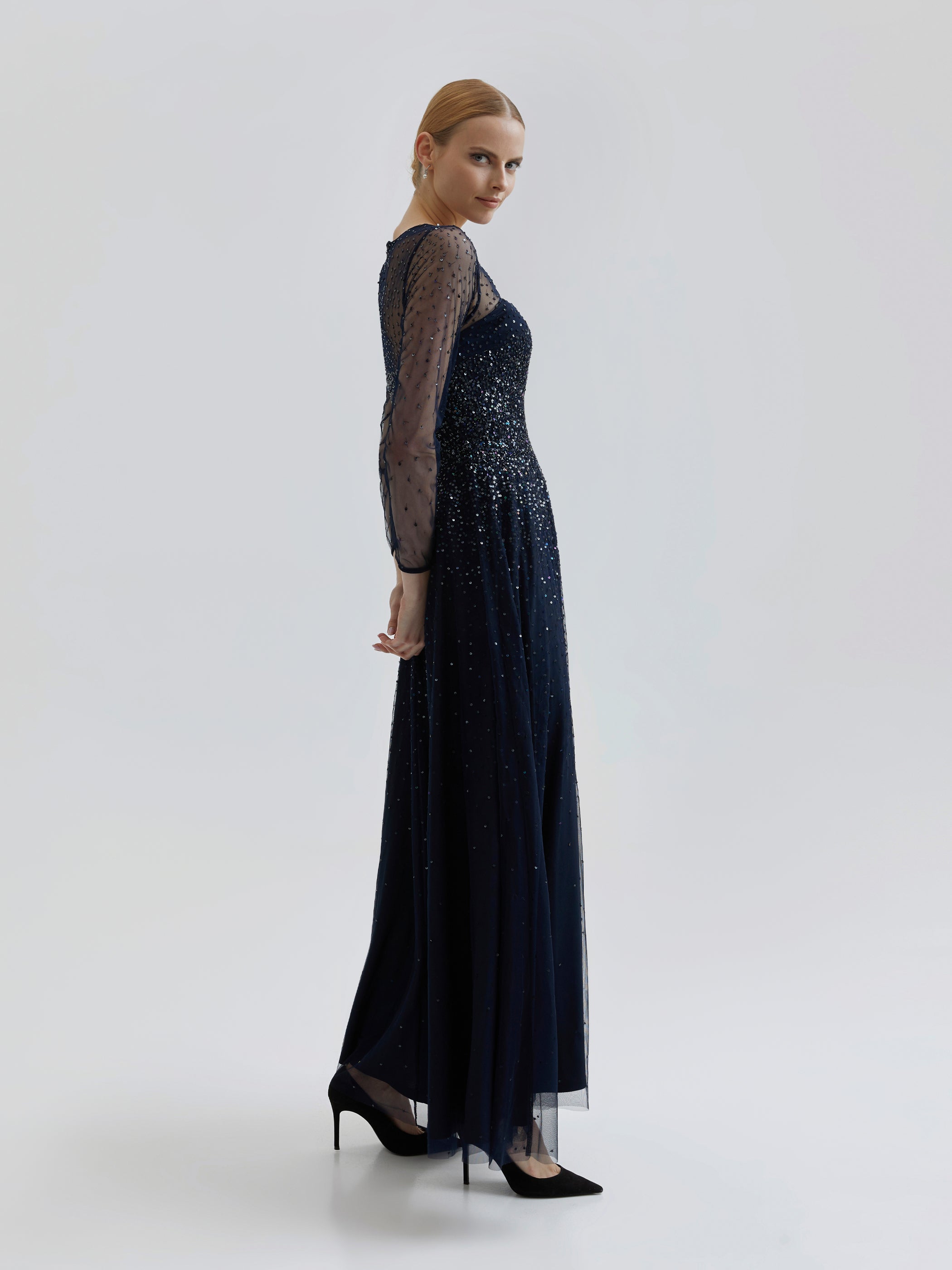 Viviane 2 Sequin Dress - Deep Navy Blue – Andiata | Blusenkleider